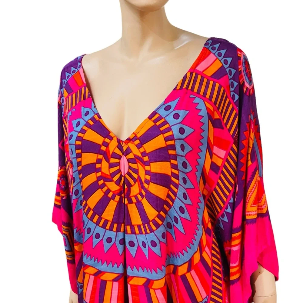 Theodora & Callum Kaftan Cover up One Size Boho Print New with Tag Fits Large - Picture 3 of 10